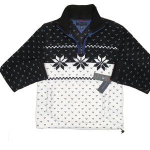 NEW Vintage Tommy Hilfiger Fleece Pullover Jacket Black & White Snowflake Design